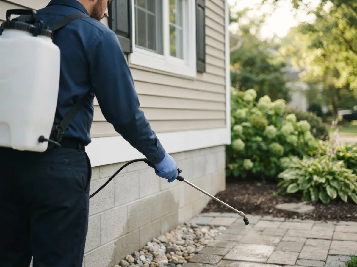 Pest control technician inspecting a home in Northwood, ND